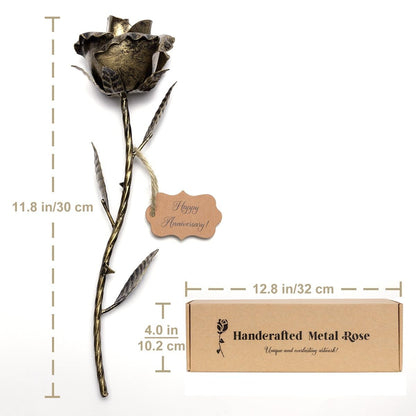 BESZONE Bronze Anniversary 8 Year Gifts - Metal Rose 8th Anniversary for Her Bronze Gift, Everlasting Rose for 8 Year Wedding Handcrafted for Wife Eternal Artwork