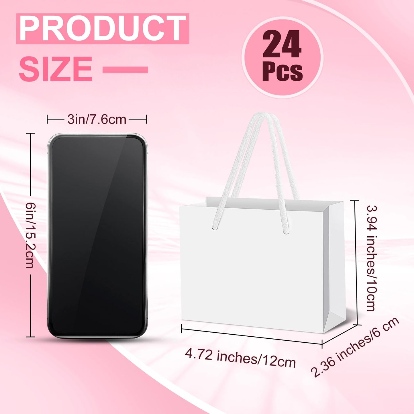 CLRBEATTY 24 Pcs Extra Small Gift Bags,3.9 x 4.7 x 2.4 Inch Mini White Gift Bags,Small Gift Bags with Handles,Small White Paper Bags Gift Card Bags for Wedding Birthday Baby Shower Party Favors(White)