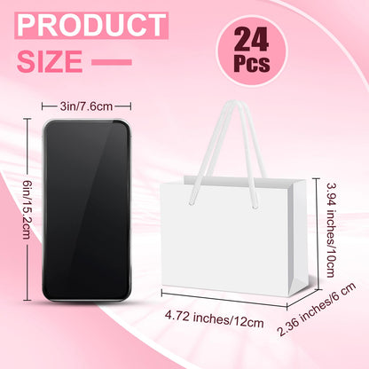 CLRBEATTY 24 Pcs Extra Small Gift Bags,3.9 x 4.7 x 2.4 Inch Mini White Gift Bags,Small Gift Bags with Handles,Small White Paper Bags Gift Card Bags for Wedding Birthday Baby Shower Party Favors(White)