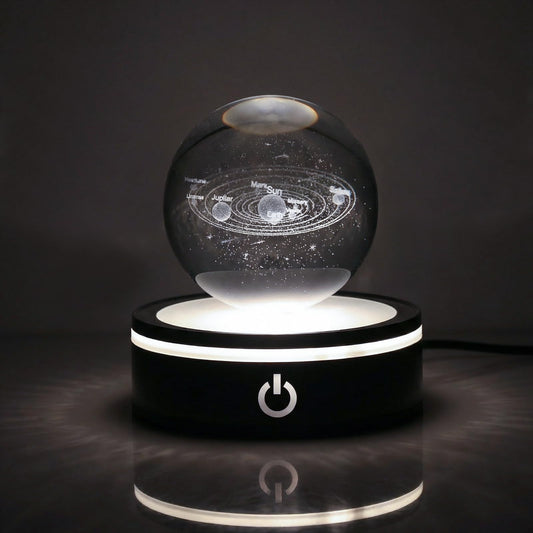 3D Solar System Crystal Ball with LED Light Base,Colorful Decorative Balls Astronomy Sphere, Space Planets Universe Room Decor Night Light for Science Teacher Physics Gifts Home Decor for Women Mother