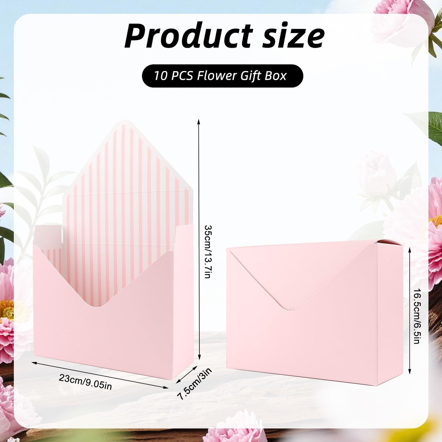 10 Pcs Florist Bouquet Envelope Boxes,Pink Stripe Style Flower Bouquet Package Gift Folding Paper Boxes for Florist Arrangements,Weddings,Birthdays,Mother's Day,Parties, Large Size 9.05 x 3 x 13.7Inch