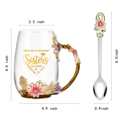 OEAGO Sisters Gifts from Sister for Women Elegant Tea Cup Unique Christmas Birthday Gifts for Sister, Little,Big,in Law