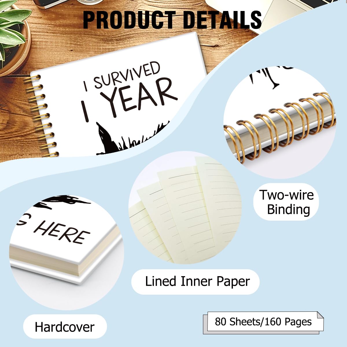 I Survived I Year of Working Here Hardcover 160 Pages Lined Spiral Notebooks, Funny Office Humor Journal for Coworker Boss Employee, Secret Santa Gifts, One Year Anniversary Present for Employee Boss