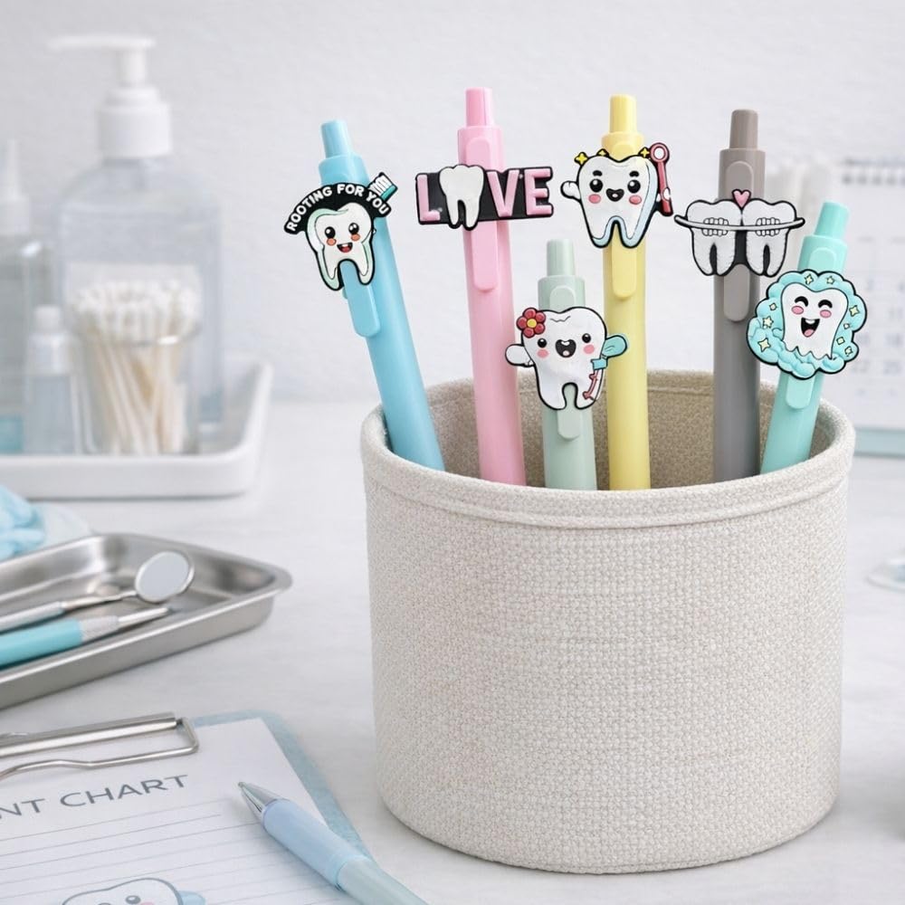 10PC Dental Pens Smiling Teeth Tooth Oral Health Dentist Hygienist Student Assistant DA Must Haves Molar Hygiene Office Supplies Bulk Appreciation Week Accessories Gifts For Staff Employee Coworkers