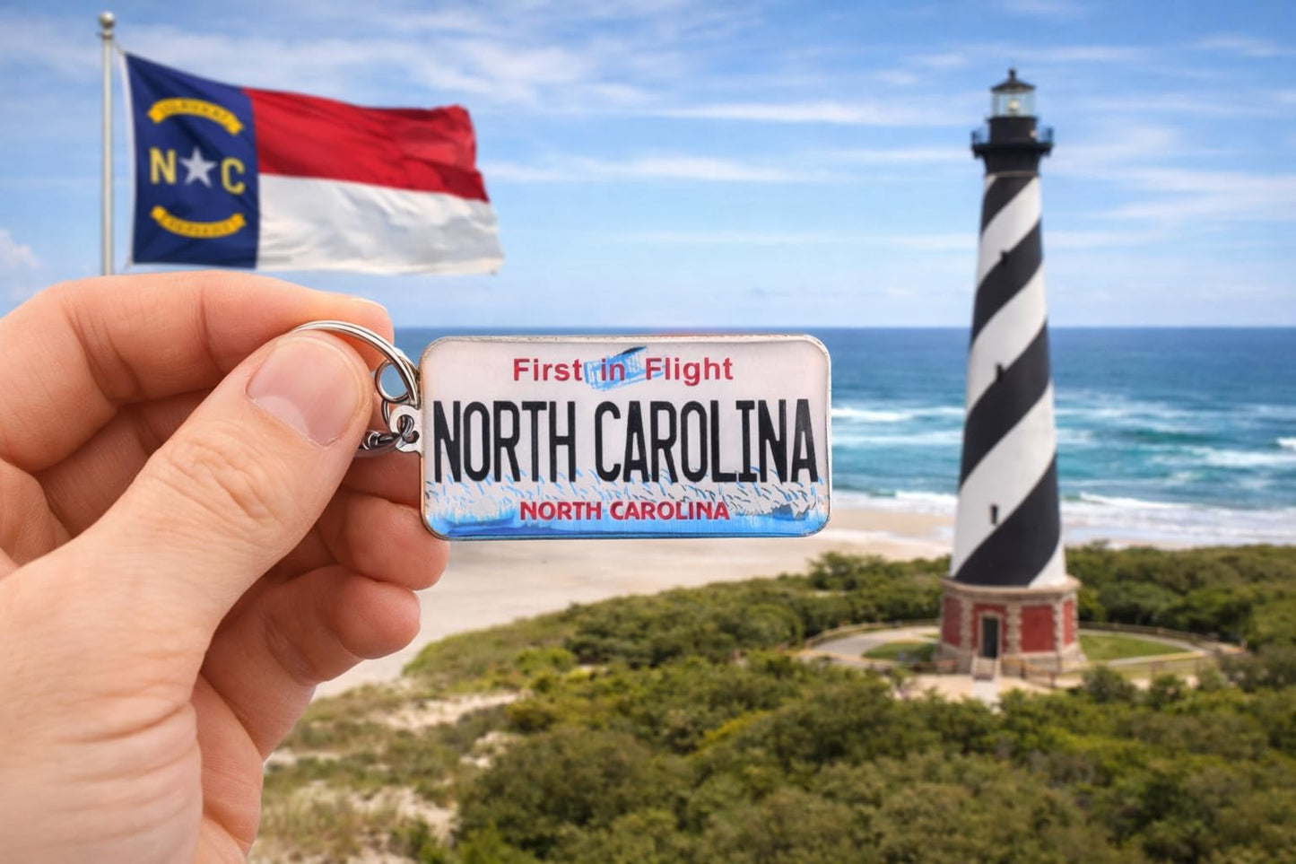 Westmon Works North Carolina Keychain Souvenir First In Flight License Plate Metal Key Ring