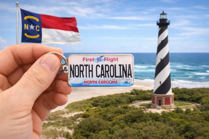 Westmon Works North Carolina Keychain Souvenir First In Flight License Plate Metal Key Ring