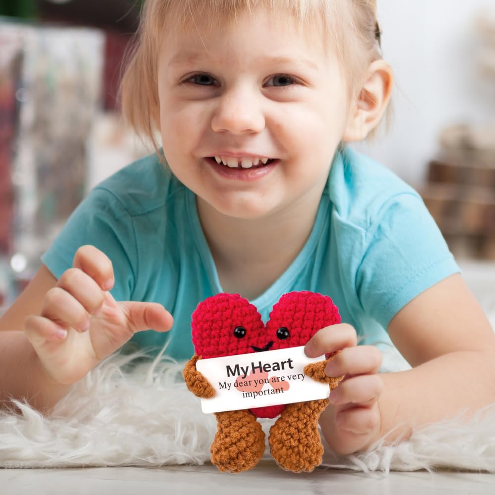 Mini Crochet Positive Love Heart Gifts, Knitted Pocket Hug Emotional Support Desk Decor, Cute Funny Christmas Valentine Birthday Gift for Friends Couple Lover Children Family (My Heart)