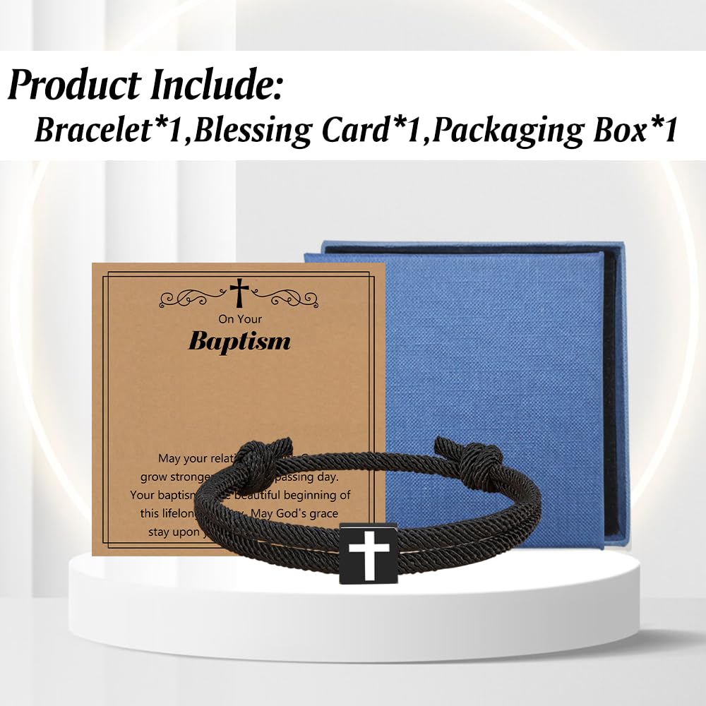 Baptism Gifts for Boys,Braided Rope Cross Christian Bracelet Christmas Gift for Baby Boy,Christening First Holy Communion Gifts for Kids Teen Boy Baptism gifts