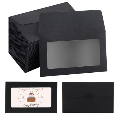 72 PCS Gift Card Envelopes 3.9 x 2.4 Inch Gift Card Holder Gift Sleeves with Windows and Buckle for Birthday Party Thanksgiving Gifts Business Invitation Card Envelopes Black