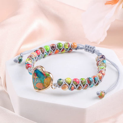 MOOGEEN Handmade Beaded Bracelets for Women Gifts for Granddaughter Daughter Mom Best Friend Bestie Sister Jasper Heart Bracelets Boho Natural Stone Colorful Beads Wrap Bracelet Turquoises Jewelry