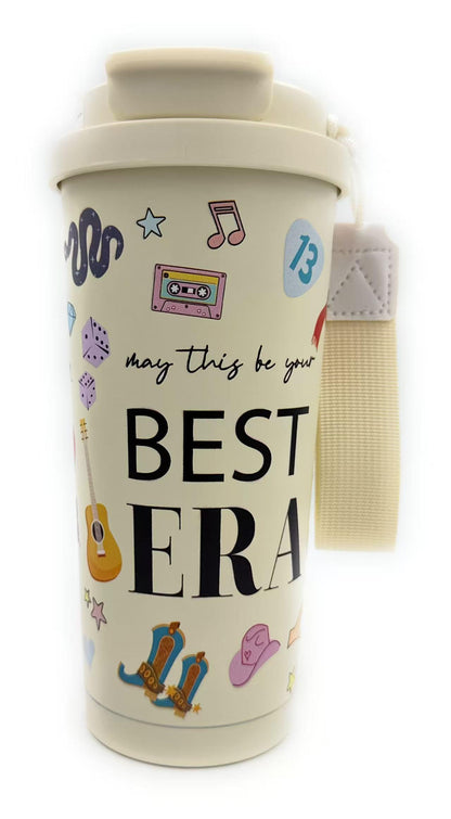 May This Be Your Best Era Gift Insulated Tumbler Singer Inspired Travel Mug18 Ounce Stainless Steel Water Bottle with Dual Lids Straw and Portable Strap Fashional Coffee Cup for Music Fans