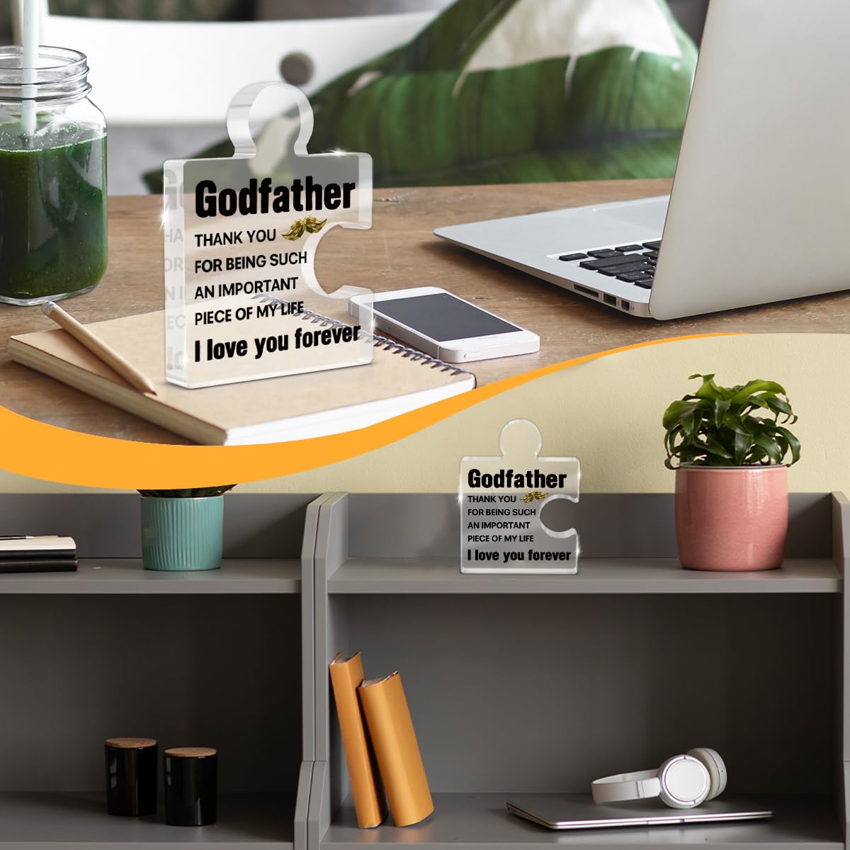 Godfather Gift, Godfather Father's Day Gifts from Goddaughter Godson Godchild, Gifts for God Father Birthday Christmas Fathers Day Acrylic Puzzle Piece Plaque Desk Decorations for Home Decor