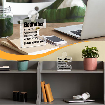 Godfather Gift, Godfather Father's Day Gifts from Goddaughter Godson Godchild, Gifts for God Father Birthday Christmas Fathers Day Acrylic Puzzle Piece Plaque Desk Decorations for Home Decor