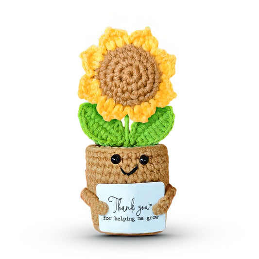Mini Sunflower Teacher Appreciation Gifts, Thank You Gift for Teacher Boss Manager, Handmade Crochet Positive Plant with Card, Cute Small Desk Decor, End of School Year Christmas Graduation Present