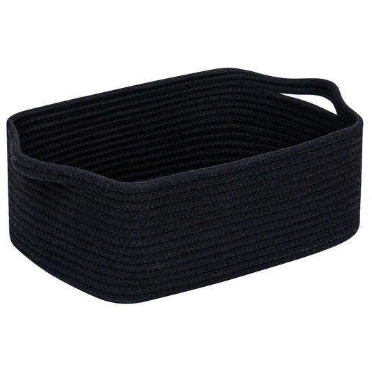 CubesLand Cute and Durable Small Cotton Rope Basket for Organizing, Woven Closet Storage Bin,Shelves Closet Storage Basket, Bathroom Storage Organizer Bin, Nursery Toy Basket Bin, Black Basket
