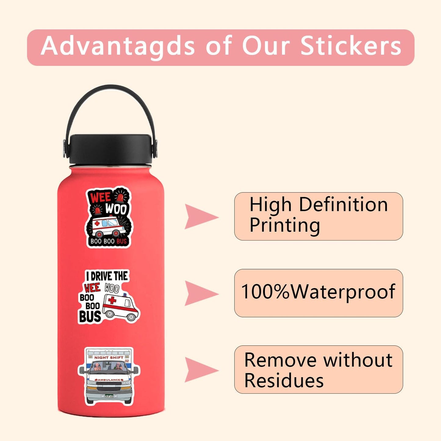 55 PCS Ambulance Stickers,Funny EMS Stickers,Paramedic MedicalStickers,Ambulance Decorations,Vinyl Decals for Water Bottle Laptop Scrapbooking Luggage Phone (White)