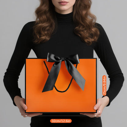 JMANNI Gift Bags with Handles, 13” Medium Gift Bag for Presents, 1 Pcs Bags with 2 Tissue Paper and 1 Cards for Graduation Baby Shower Wedding Fathers Day Mother's Day Birthday Party (Orange-Black