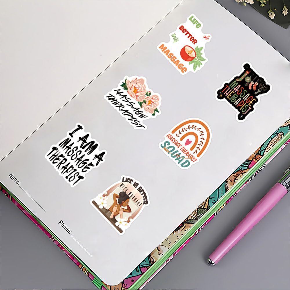 60Pcs Massage Therapists Stickers Pack, Aesthetic Vinyl Waterproof Sticker Decals for Water Bottle,Laptop,Phone,Skateboard,Scrapbooking,Bumper for Party Supply Decor Favor…