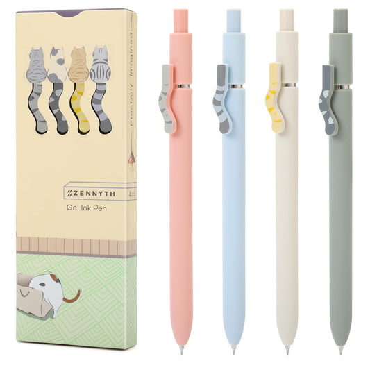 FIOVER Cat Pens,4Pcs 0.5mm Quick Dry Black Ink Fine Point Smooth Writing Pens, High-End Series Ballpoint for Journaling Note Taking, Cat Lover Gifts for Women