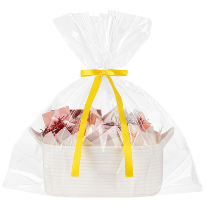 OIASKET Basket for Gifts Empty, Woven Storage Basket with Gift Bag, Ribbon and Wrap Tissue Paper, Small Rope Toy Storage with Handles for Baby Shower, Dog Toy Organizer, 13.6" x 10" x 5.9”
