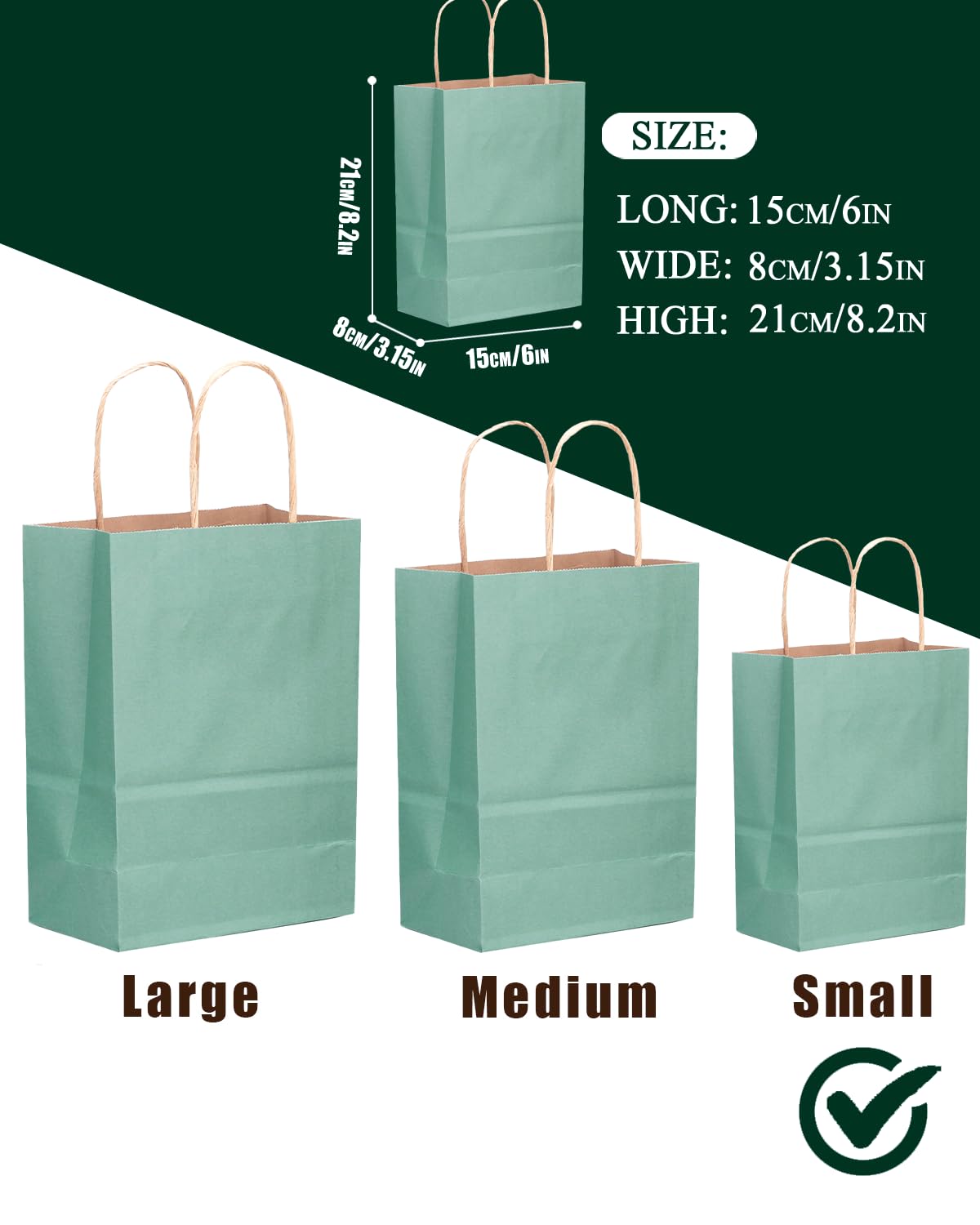 qiqee 50-Packs Gift Bag with Handles Bulk Kraft Light Blue Paper Bags Multiple Uses (8.3"x3"x6"inch Small Size)
