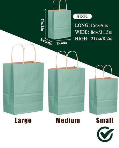 qiqee 50-Packs Gift Bag with Handles Bulk Kraft Light Blue Paper Bags Multiple Uses (8.3"x3"x6"inch Small Size)