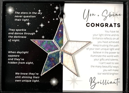 Handmade Iridescent Stained Glass Star with Heartfelt Congratulation Message (Congrats) - Graduation Gift/New Job Congrats/New Chapter Gift/Best Wishes for New Beginnings (Congrats)