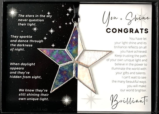 Handmade Iridescent Stained Glass Star with Heartfelt Congratulation Message (Congrats) - Graduation Gift/New Job Congrats/New Chapter Gift/Best Wishes for New Beginnings (Congrats)