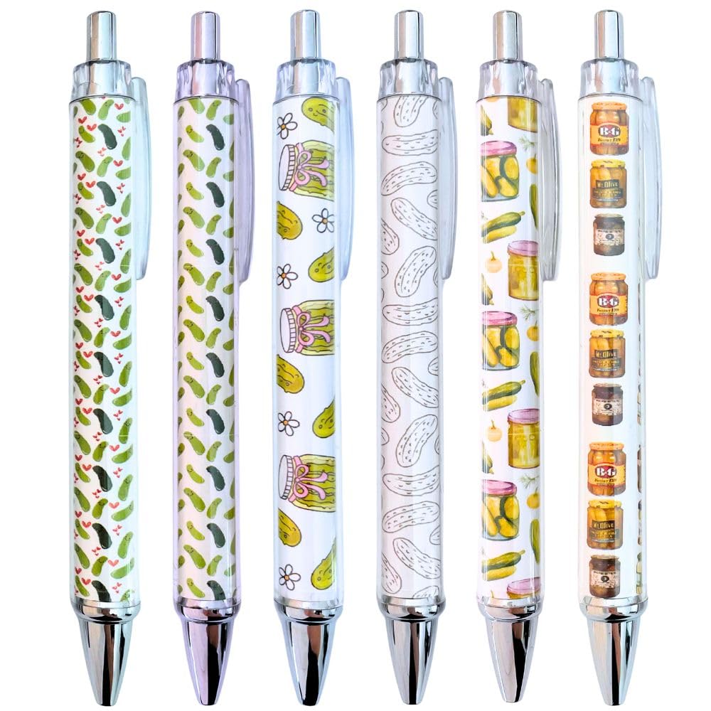 Pickle Pens 6PC Writing Pen Set for Pickle Lovers Stuff Things Present Themed Gifts Merchandise School Supply Home Office Stationery Employee Coworkers Graduation Birthday Party Bag Favors