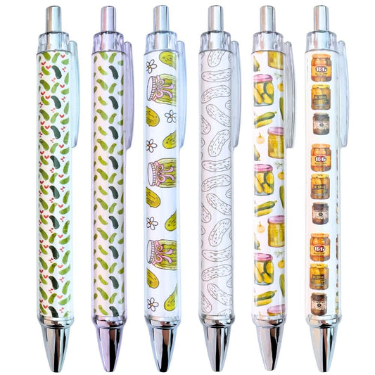 Pickle Pens 6PC Writing Pen Set for Pickle Lovers Stuff Things Present Themed Gifts Merchandise School Supply Home Office Stationery Employee Coworkers Graduation Birthday Party Bag Favors