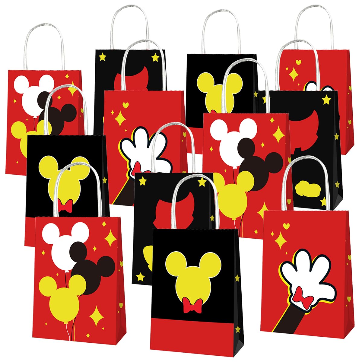 OU RUI 12Pcs Mouse Birthday Party Gift Bag Kids Birthday Candy Snack Carry Paper Bags Cartoon Mouse Theme Party Decoration Supplies