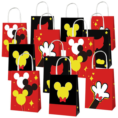 OU RUI 12Pcs Mouse Birthday Party Gift Bag Kids Birthday Candy Snack Carry Paper Bags Cartoon Mouse Theme Party Decoration Supplies