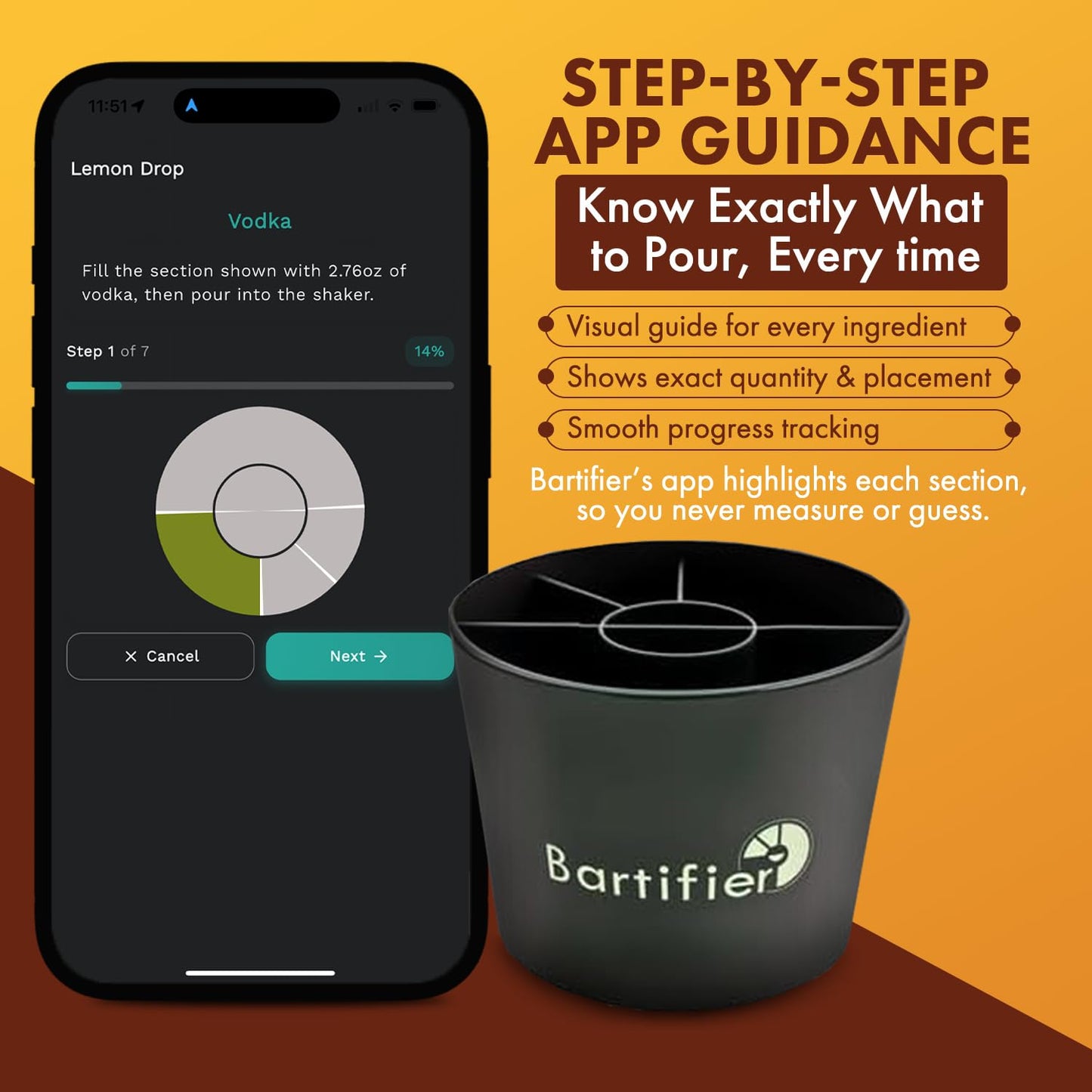 Cocktail Maker – Make 3000+ Cocktails with The App-Guided Drink Mixer – Easy Cocktail Measuring System – Unique Bartender Gift