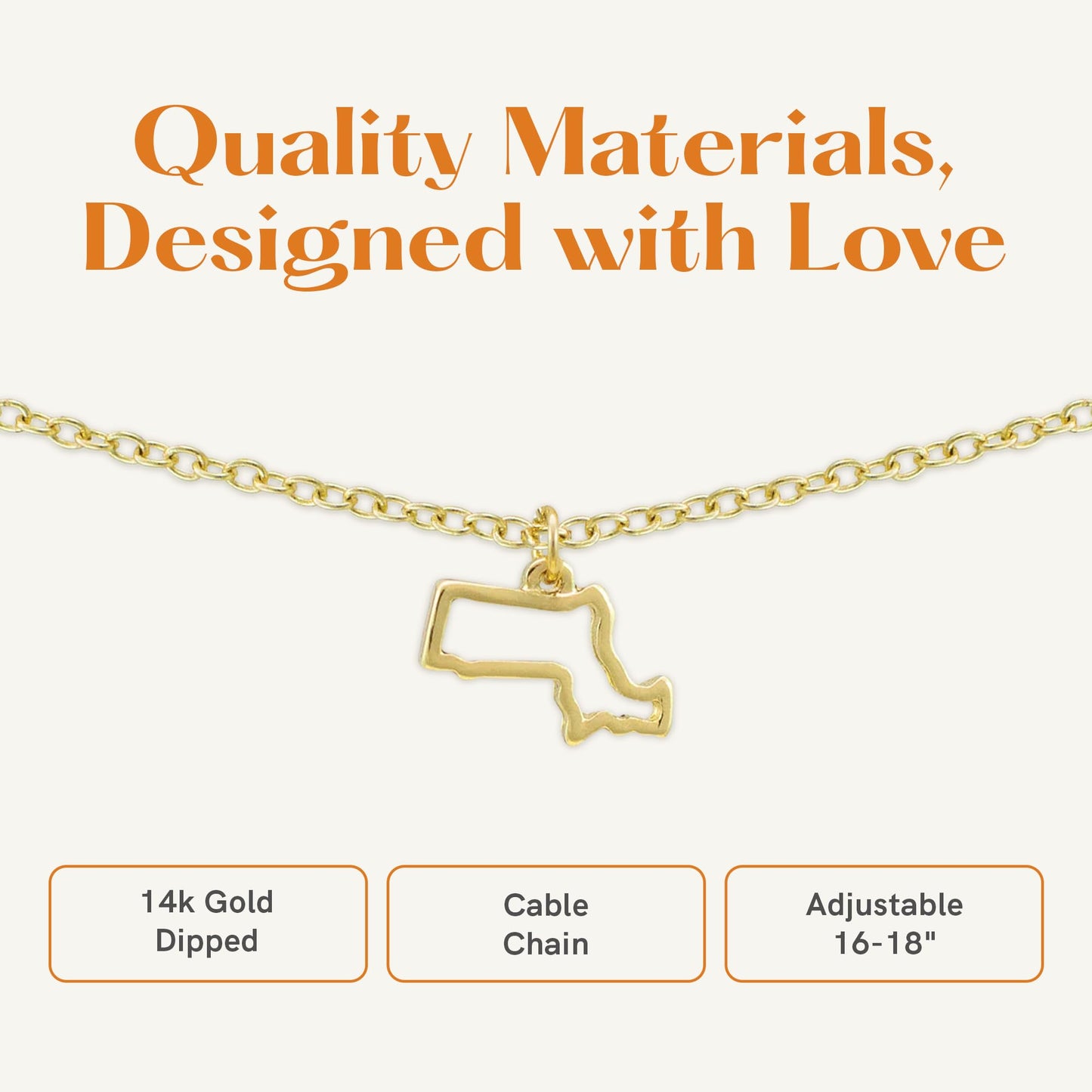 Lucky Feather State Shaped Necklace | 14k Gold-Dipped Pendant Necklace | Easter Basket Stuffer | State Love Fashion Jewelry For Women | Dainty Necklace For Women | Great Gift Idea