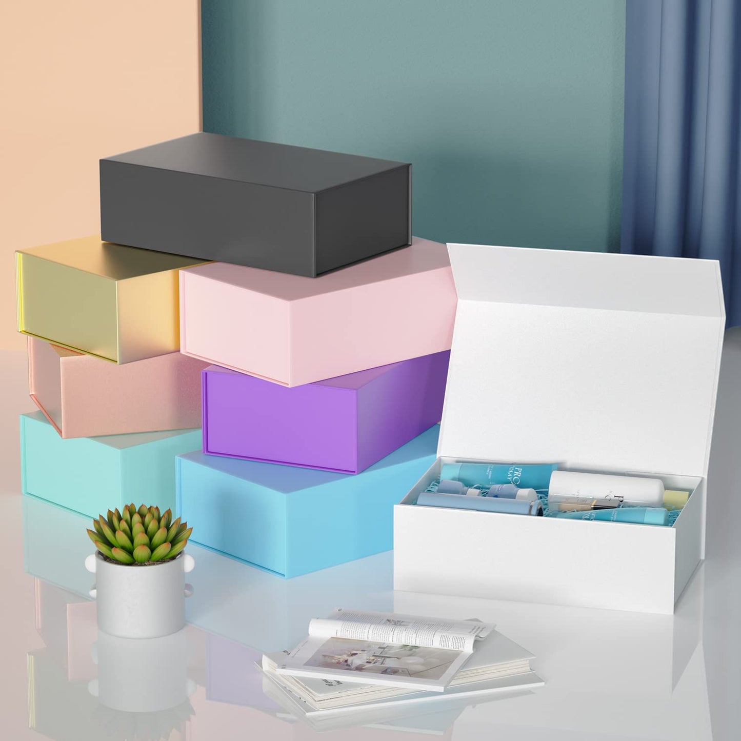 RYDDOY White Gift Box, 9.5x6x3'' Gift boxes for Presents with Lids Magnetic Closure Rectangle Collapsible for Bridesmaid Proposal Box, Wedding, Christmas, Halloween, Birthday Gift Packging