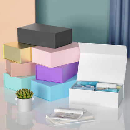 RYDDOY White Gift Box, 9.5x6x3'' Gift boxes for Presents with Lids Magnetic Closure Rectangle Collapsible for Bridesmaid Proposal Box, Wedding, Christmas, Halloween, Birthday Gift Packging