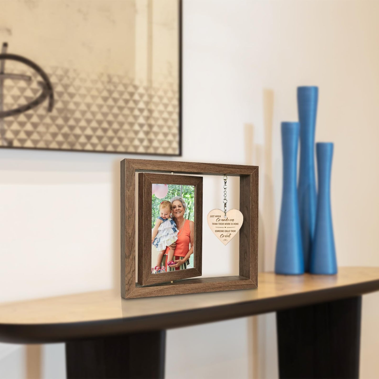 EYITUPC Great Grandma Gifts - Rotating Wooden Great Grandma Picture Frame for Two 4x6 Photos - Glass Cover, Gift Box Included - Just When Grandmas Think Their Work Is Done, Someone Calls Them Great