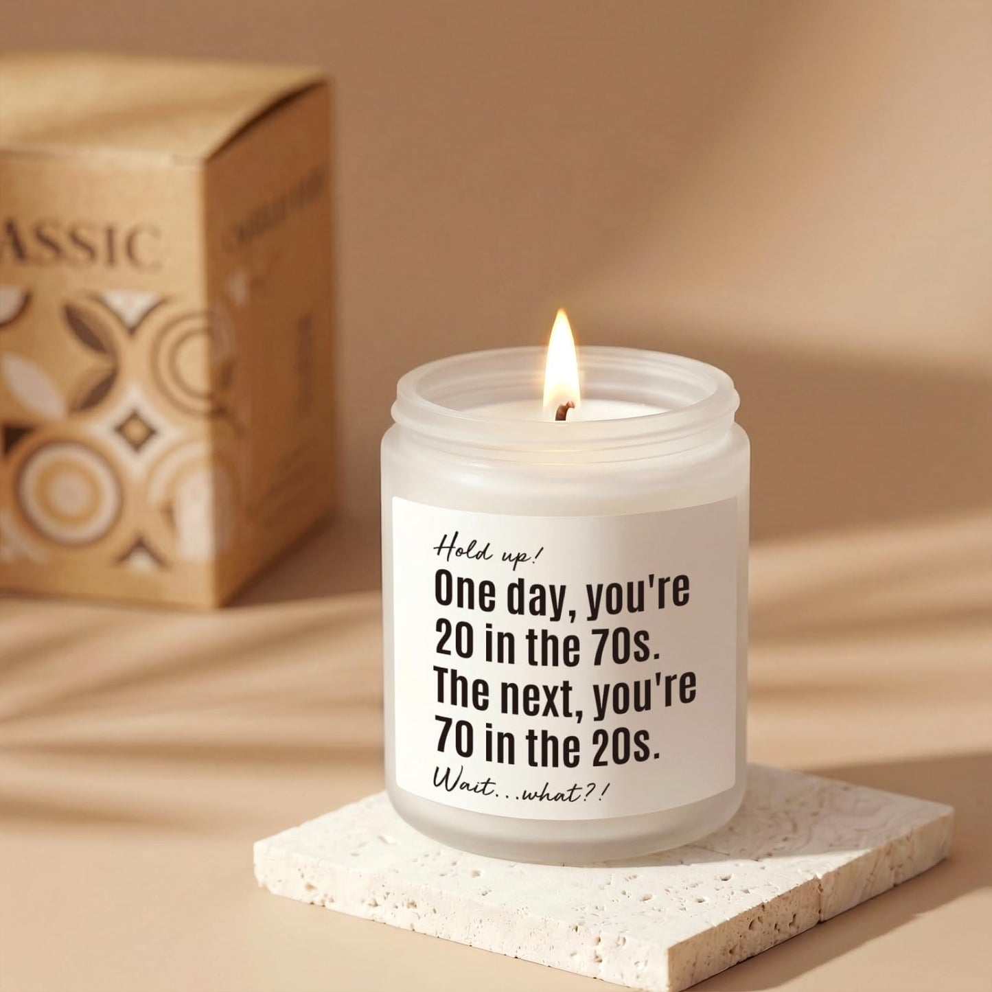 70th Birthday Gifts for Women, Men, 70th Birthday Gift, Gifts for 70 Year Old Woman, Happy 70 Year Old Bday Candle 7oz Soy Wax Lavender & Woods Scented