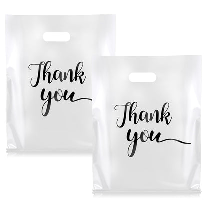 Thank You Bags 100 Pcs Thank You Gift Bags Merchandise Bag Extra Thick Reusable White Plastic Shopping Bag with Handles for Small Business Retail Boutique Wedding Birthday Party Gifts 9 x 12 Inch