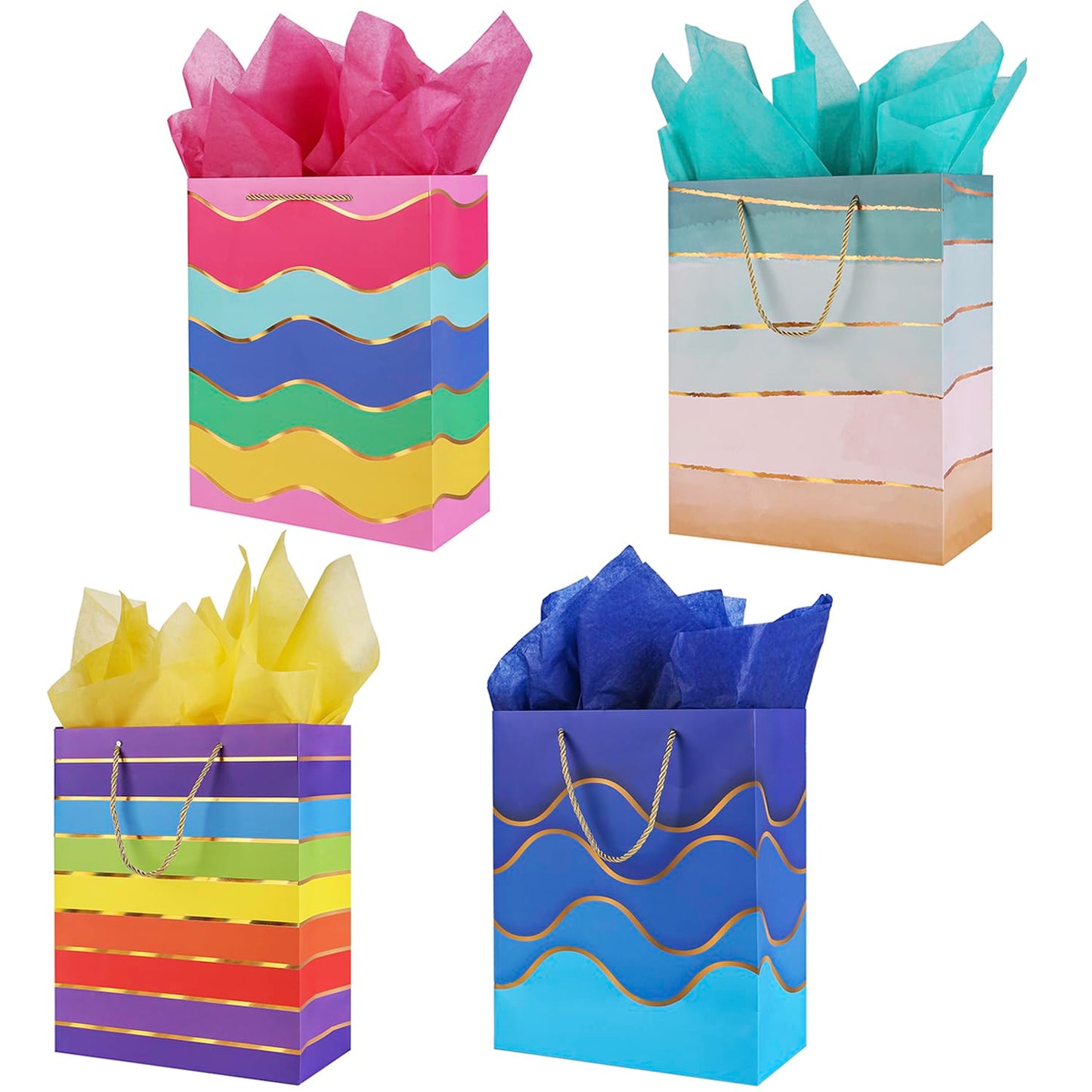 Cmecial 12.6" Paper Gift Bags with Tissue Paper, Extra Large Gift Bags with Handles, Birthday Rainbow Bag Large Size, Medium Birthday Bags Wrap Bag for Kids
