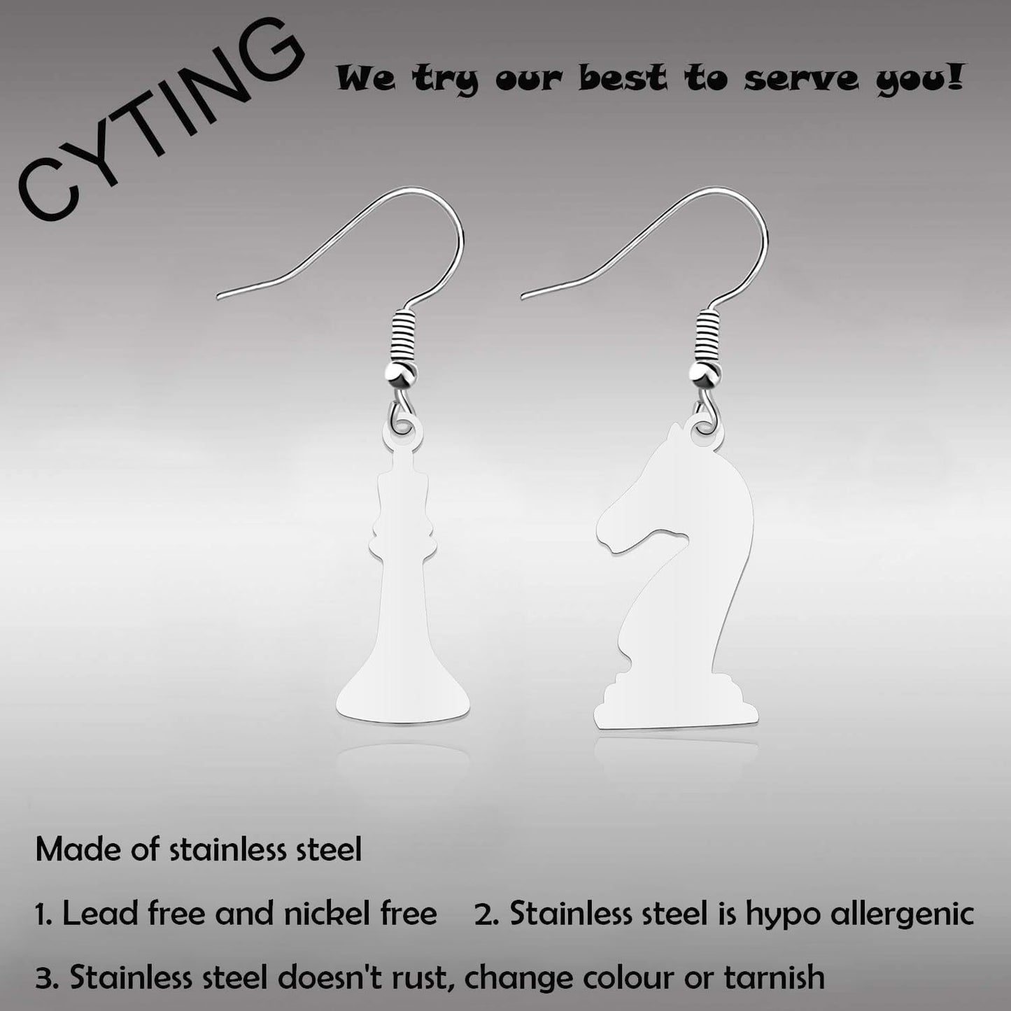 CYTING Chess Game Lover Gift Chess Stainless Steel Earrings Board Game Gift Chess Player Inspired jewelry