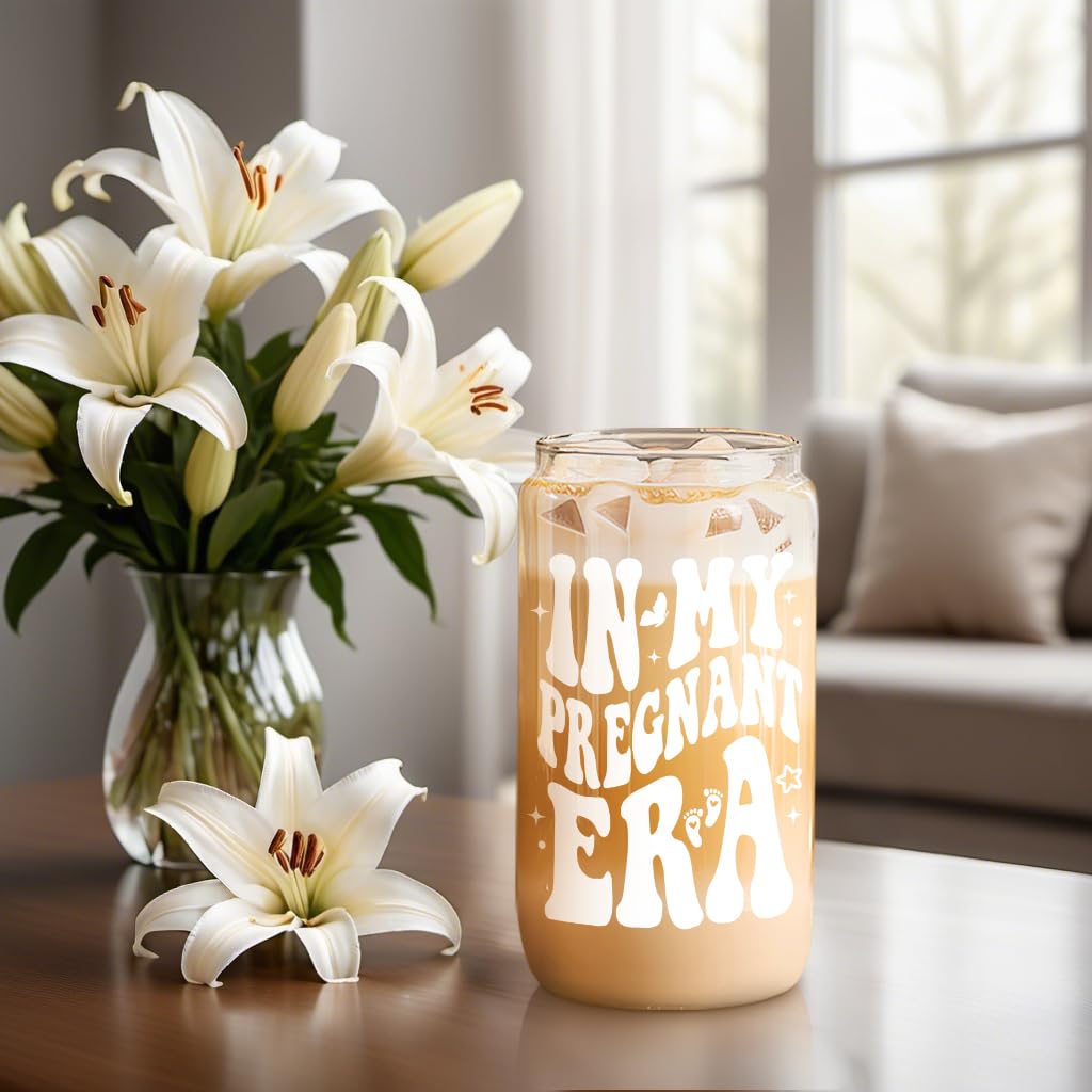 Fairy's Gift Pregnant Women Iced Coffee Cup, Cute Pregnant Mom Gifts, New Mama 16 oz Coffee Glass Cup, 1st Mothers Day, Congratulations Pregnancy Gifts for Expecting Mom First Time Mommy, Mommy to Be