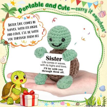 Xinezaa Stuffers for Teens Support Girls, Cute Crochet Turtle Gifts for Sister from Sister Brother, Graduation 2026 Gift for Sisters, Inspirational Gift for Older Younger Sisters, Long Distance Gifts