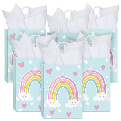 Sinmoe 24 Pcs Rainbow Gift Bags with 24 Pcs White Tissues Paper Rainbow Party Favor Small Bags with Handles for Kids Birthday Baby Shower Weddings Graduation 8.27 x 5.91 x 3.15 Inch