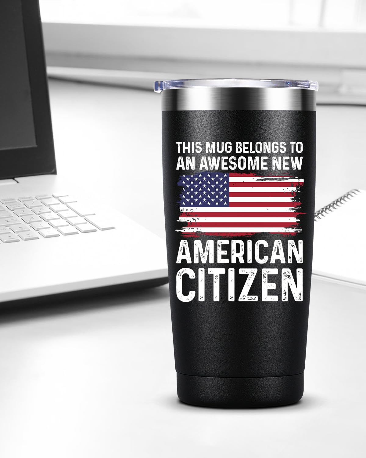 American Citizenship Gifts- 2026 Us Citizenship Gifts - Party Decoration - New US Citizen Gift 20oz Stainless Steel Insulated Tumbler, Black