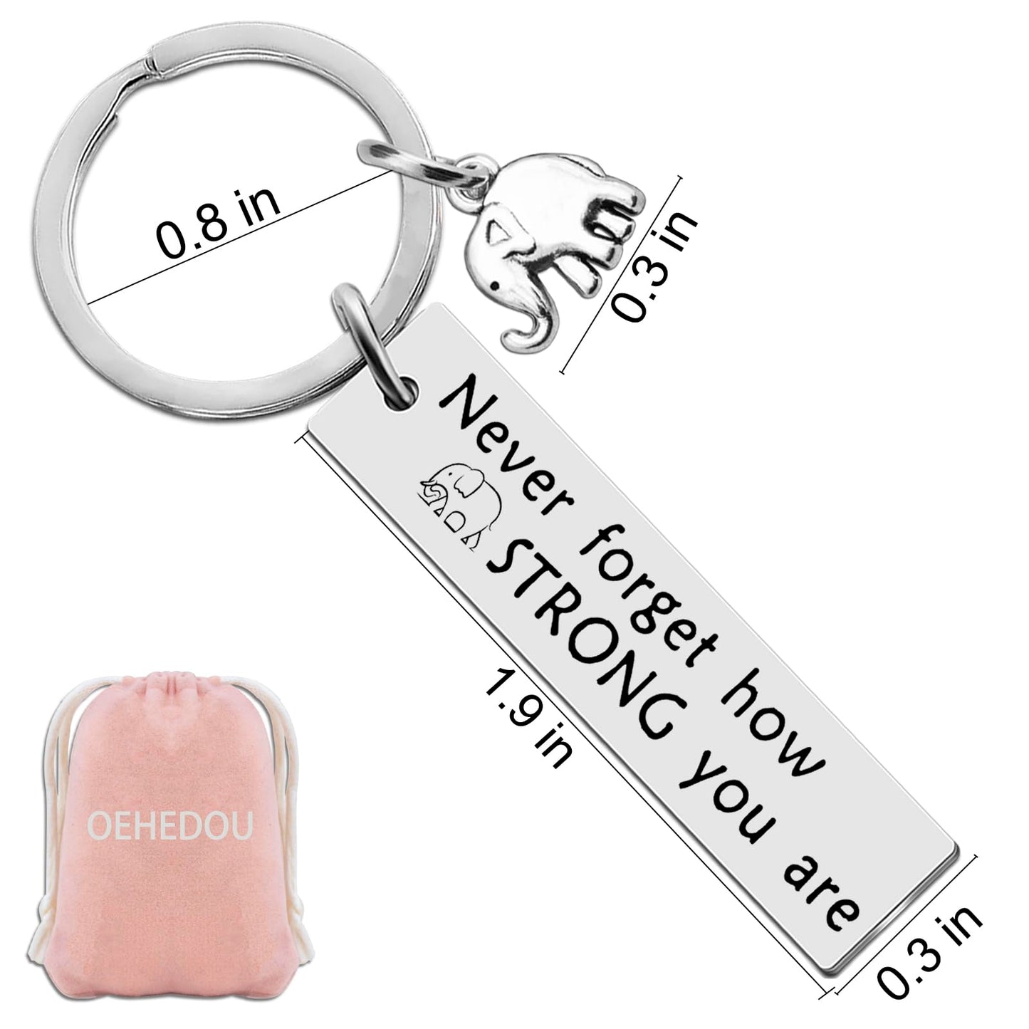 OEHEDOU Elephant Gifts For Women Strong Woman Small Gift For Woman Elephant Keychain Best Inspirational Gifts For Women Uplifting Gift For Friend Family Animal Lovers You Are Strong