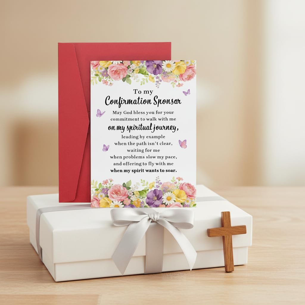 Confirmation Sponsor Card, Confirmation Sponsor Gifts for Women Godmother, Christian Thank You Card from Godchild Girls, Catholic Appreciation Cards for Sponsors Spiritual Mentor