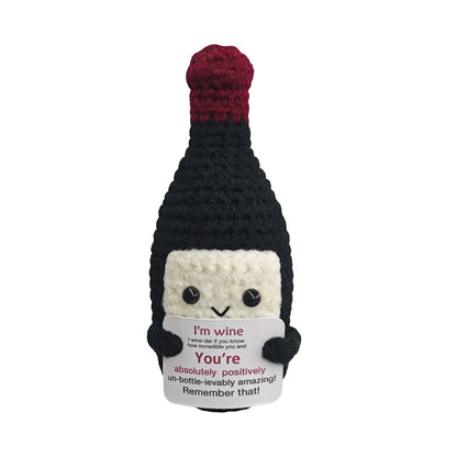 Funny Crochet Mini Wine Bottle,Emotional Support Redwine Gift for Women and Men,Handmade Wine Lover Gift for Birthday,Party,Housewarming,Cute Desk and Home Decor for Friends and Coworkers