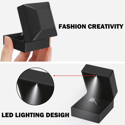 LED Ring Earring Box for Proposal, Wedding, Engagement， Luxury Jewelry Gift Box with LED Light, Jewellry Display Box (Black)
