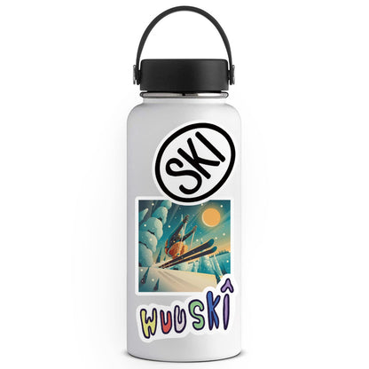 Winter Skiing Stickers Pack - 50 Colorful Ski Cartoon Stickers for Flasks, Laptops, Water Bottles, Cute Aesthetic Vinyl Waterproof Graffiti Decals for Kids, Teen Girls, Adults